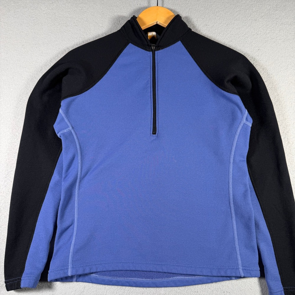 REI Womens Small Blue Black Quarter Zip Fleece Pullover Raglan Sleeve USA Made